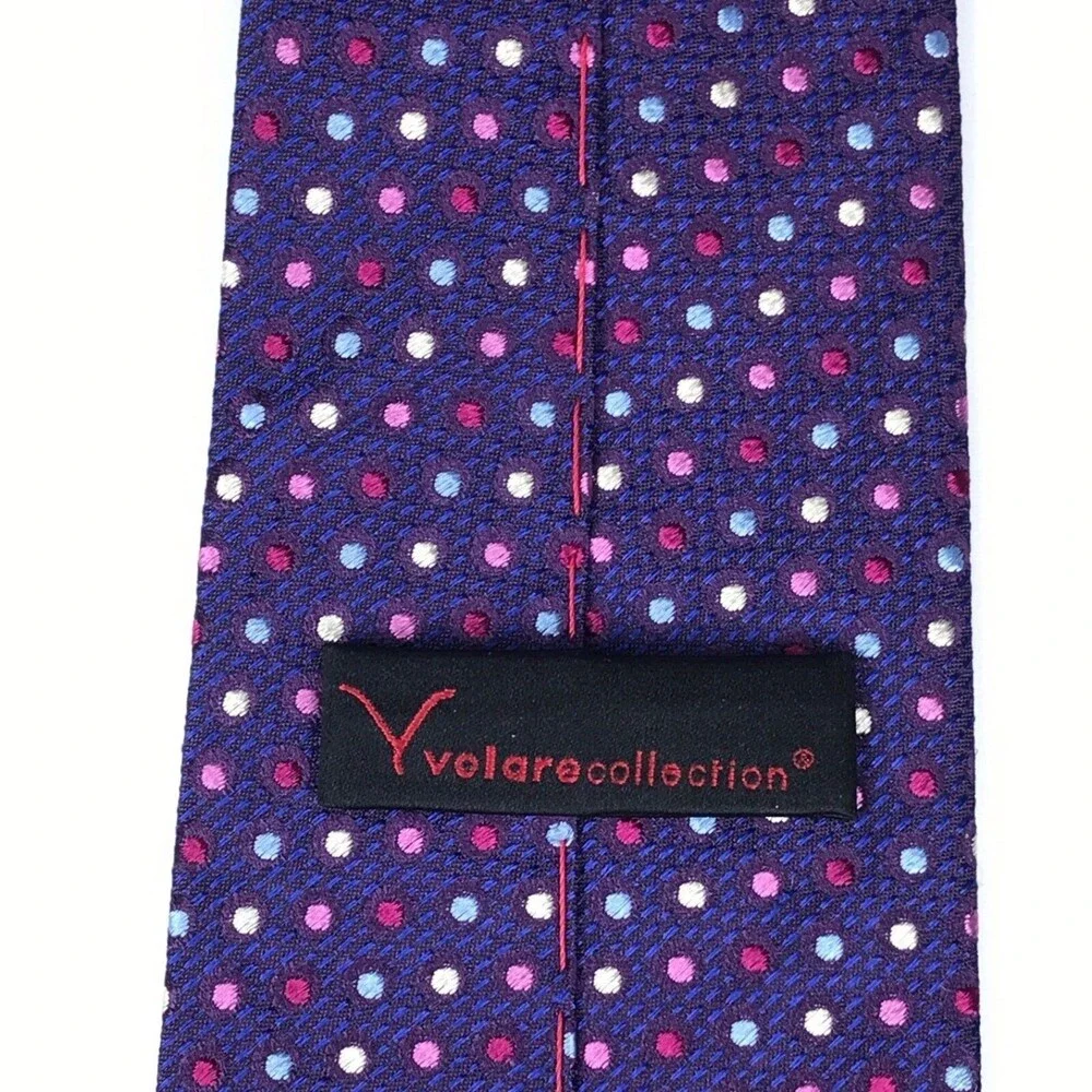 Volare Collection Silk Hand Stitched Italy Polka Dot Luxury Purple Necktie $145